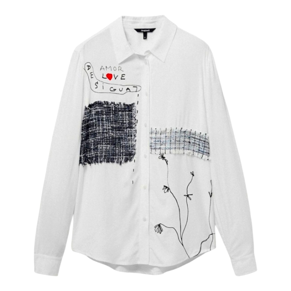 Desigual Patchwork And Flower White Button Down S… - image 1